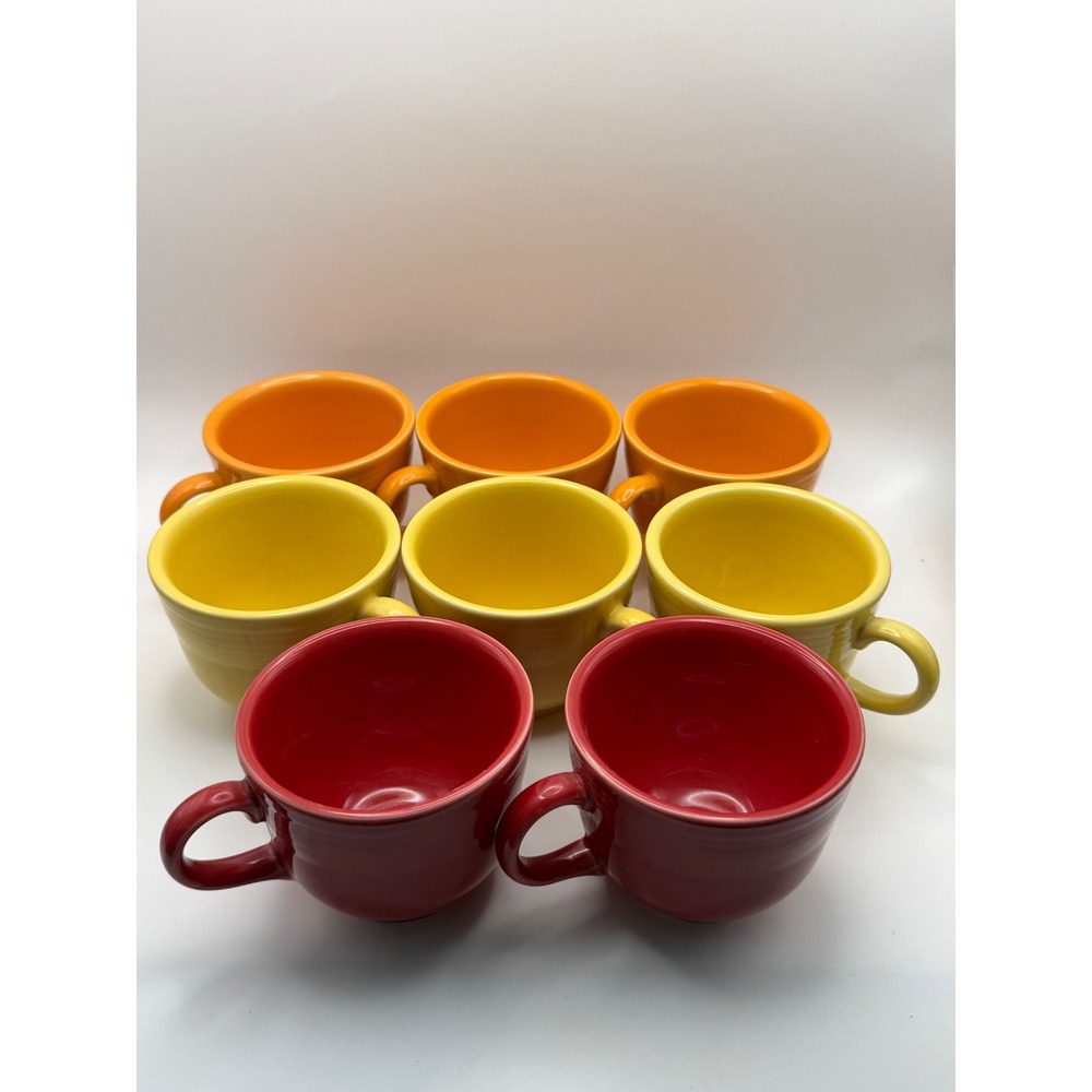 Vtg Fiesta Ware Coffee Mug Cup Set of 8 Ceramic Yellow  Orange Red‎